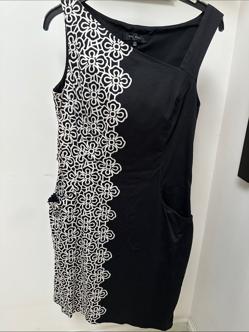 Nine West Black and White Floral Lace-Detail Midi Dress